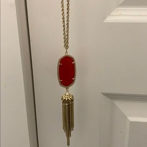 Rayne Gold Long Pendant Necklace In Bright Red